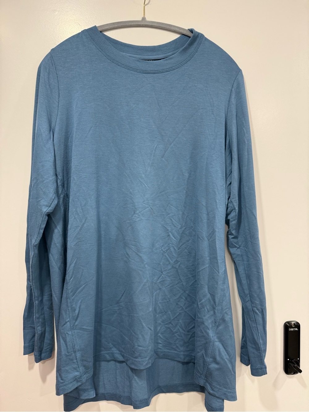 LN Susan Graver Weekend Pullover Crew Neck Long Sleeve Tee T shirt Blue Women L